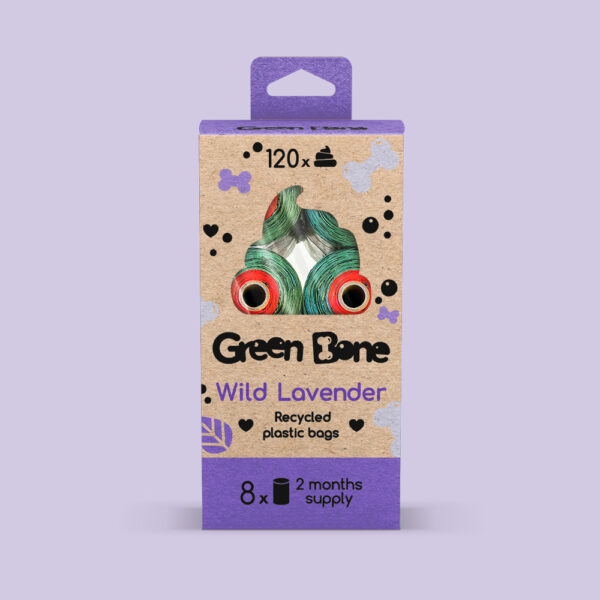 Green Bone hundbajspåsar Wild Lavender 8-pack