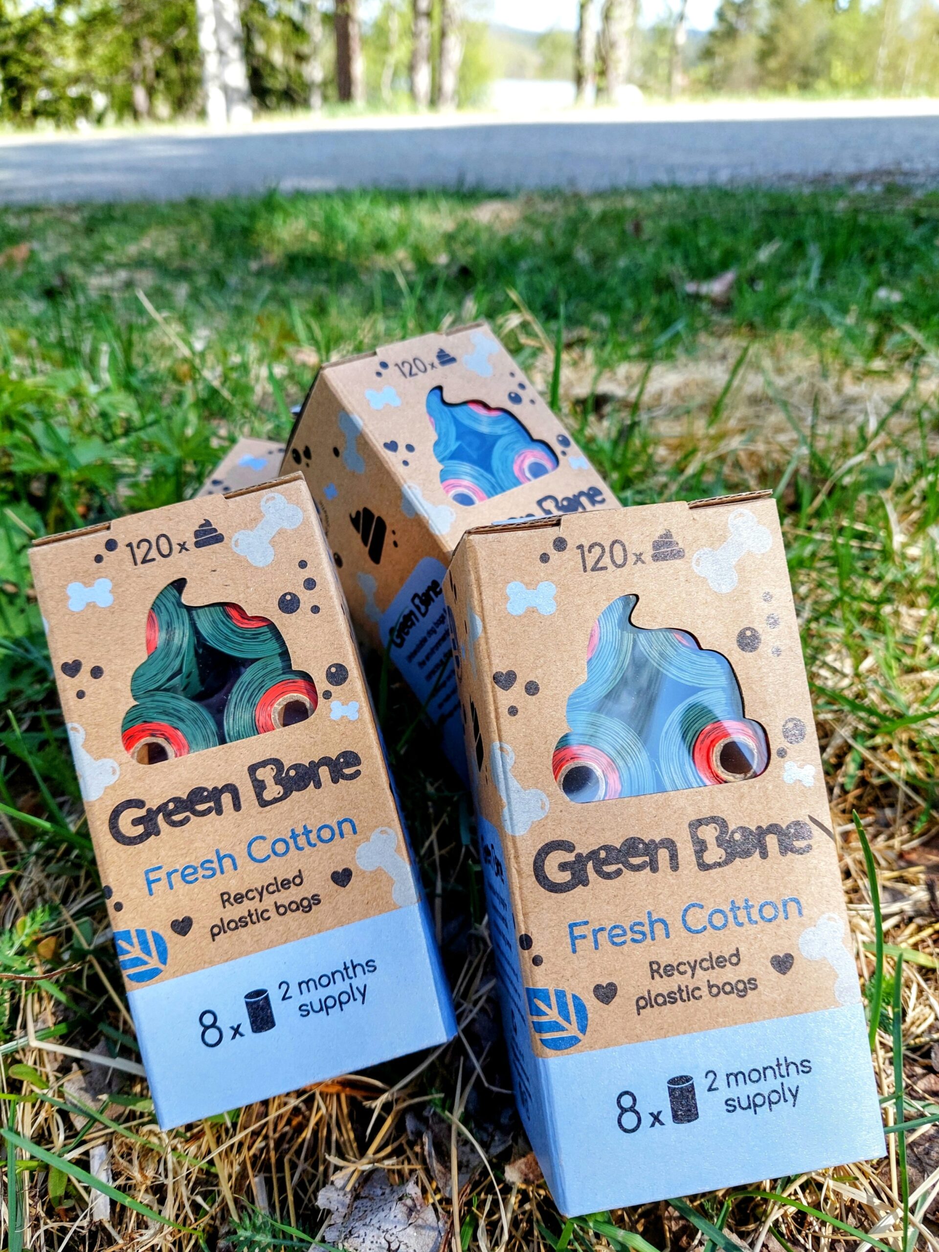Green Bone hundbajspåsar Fresh Cotton 8-pack